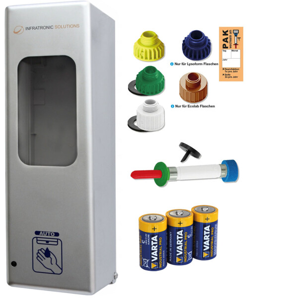Hygienespender IT 1000 AE Euro1 mit SF Batterie-Set und Flaschenadapter Gesamtpaket