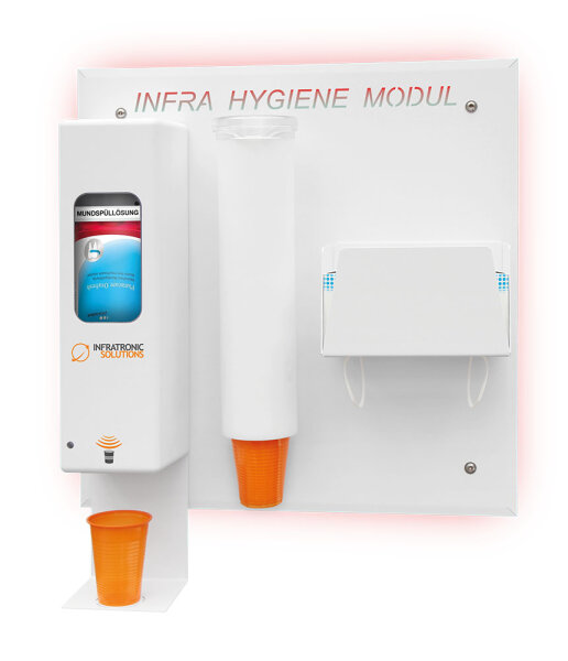 Infra Hygiene Modul pulverschichtet weiß für 1x Mundspül-Spender, 1x Becher u 1x Mundschutz