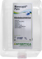 Komplettset für Handdesinfektion – Hygienespender IT 1000 AW Euro-2 weiß mit Ein-und Ausdrehhilfe; inkl. 6x 1 Liter Handdesinfektion "Manorapid Pure"